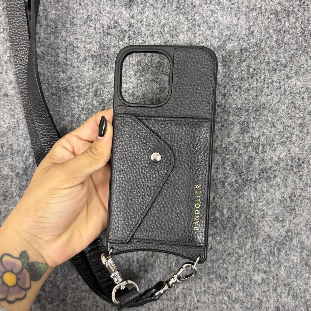 Bandolier Hailey Crossbody Case IPhone 14 Pro Max Black Leather Card Pocket